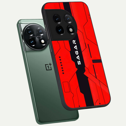 Voltage Rise CYBERPUNK Custom Name phone case For OnePlus 11 showing premium custom name glass back cover