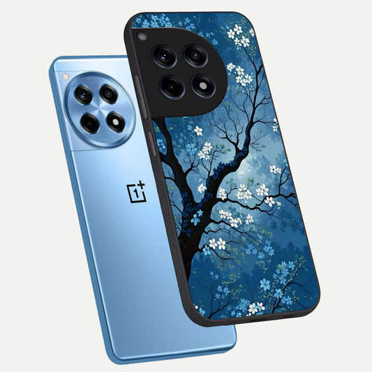 Blue Tree Serenity phone case For OnePlus 12R showing premium glass back cover with detailed artwork