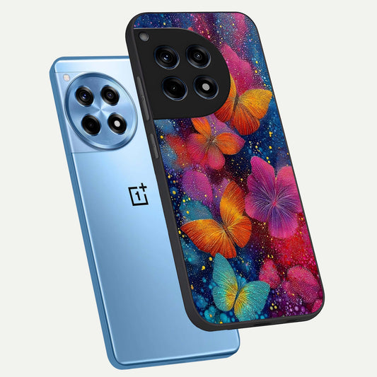 Butterfly Dream Mist phone case For OnePlus 12R showing premium glass back cover with detailed artwork