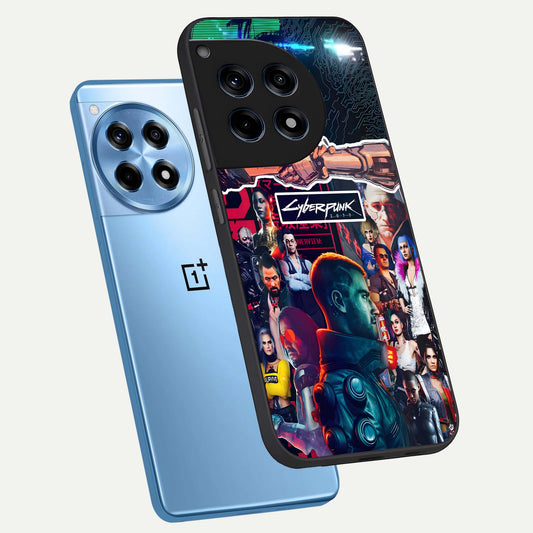 CYBERPUNK Legacy phone case For OnePlus 12R showing premium glass back cover with detailed artwork