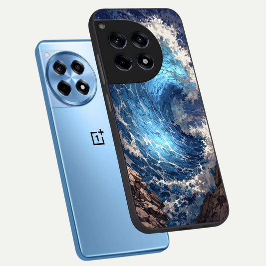 Giant Ocean Wave phone case For OnePlus 12R showing premium glass back cover with detailed artwork