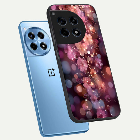 Glowing Petal Bliss phone case For OnePlus 12R showing premium glass back cover with detailed artwork