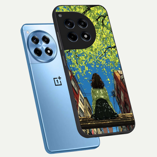Golden Leaves Glow phone case For OnePlus 12R showing premium glass back cover with detailed artwork