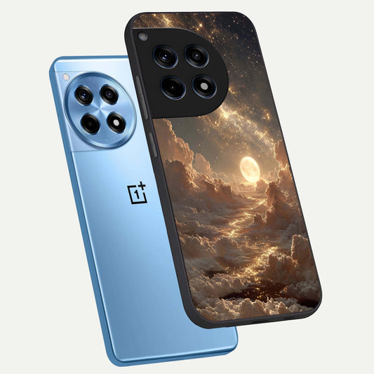 Golden Sky Dream phone case For OnePlus 12R showing premium glass back cover with detailed artwork
