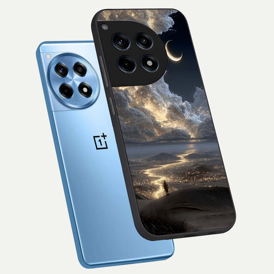 Moonlight Spark Path phone case For OnePlus 12R showing premium glass back cover with detailed artwork