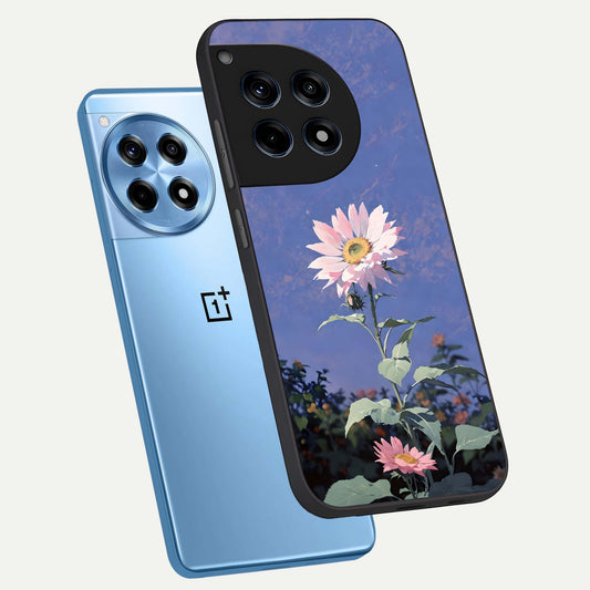 Pink Shells Outline phone case For OnePlus 12R showing premium glass back cover with detailed artwork