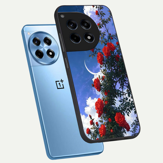 Rose Drift Flowers phone case For OnePlus 12R showing premium glass back cover with detailed artwork