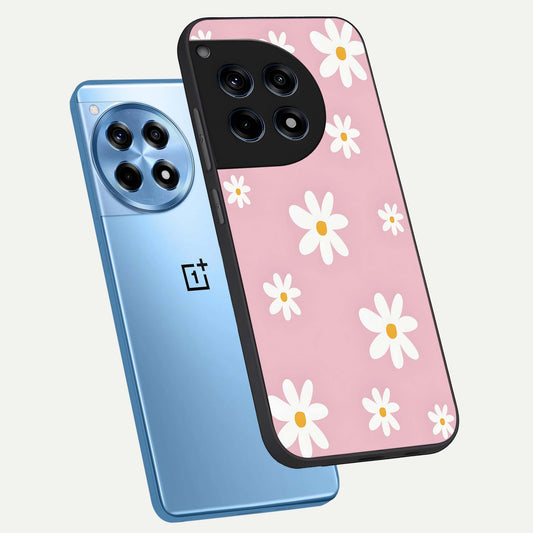Soft Daisy Bliss phone case For OnePlus 12R showing premium glass back cover with detailed artwork