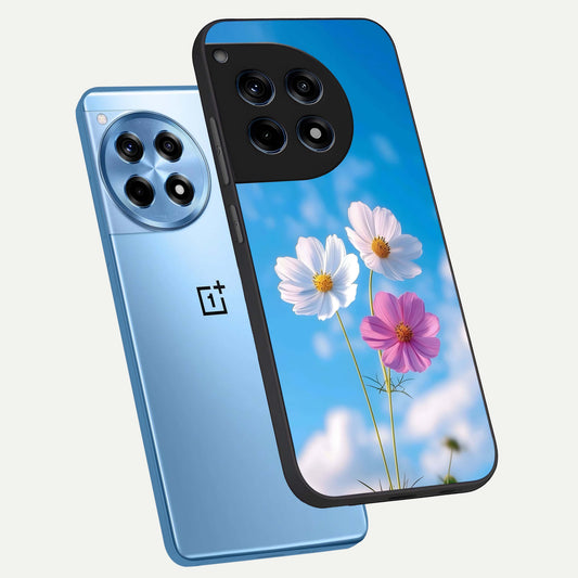 Tripple Flowers With Sky phone case For OnePlus 12R showing premium glass back cover with detailed artwork
