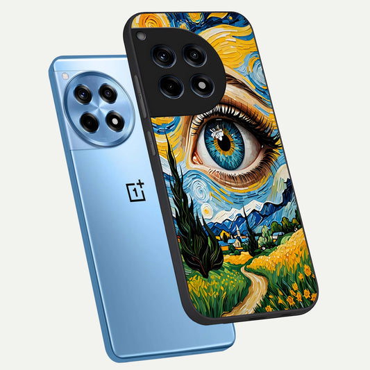 Van Gogh Eye phone case For OnePlus 12R showing premium glass back cover with detailed artwork
