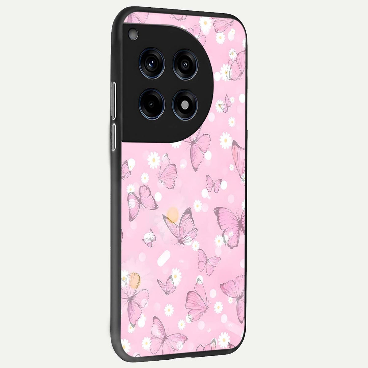 Blush Butterfly Garden back cover For OnePlus 12R slim fit glass case with vibrant aesthetic design