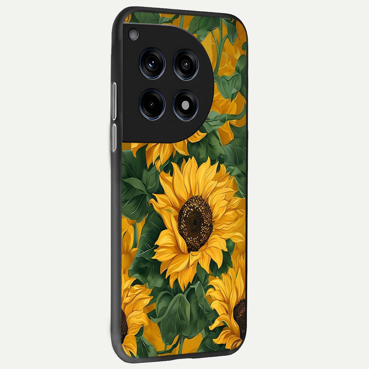 Bright Sunflower Bloom back cover For OnePlus 12R slim fit glass case with vibrant aesthetic design