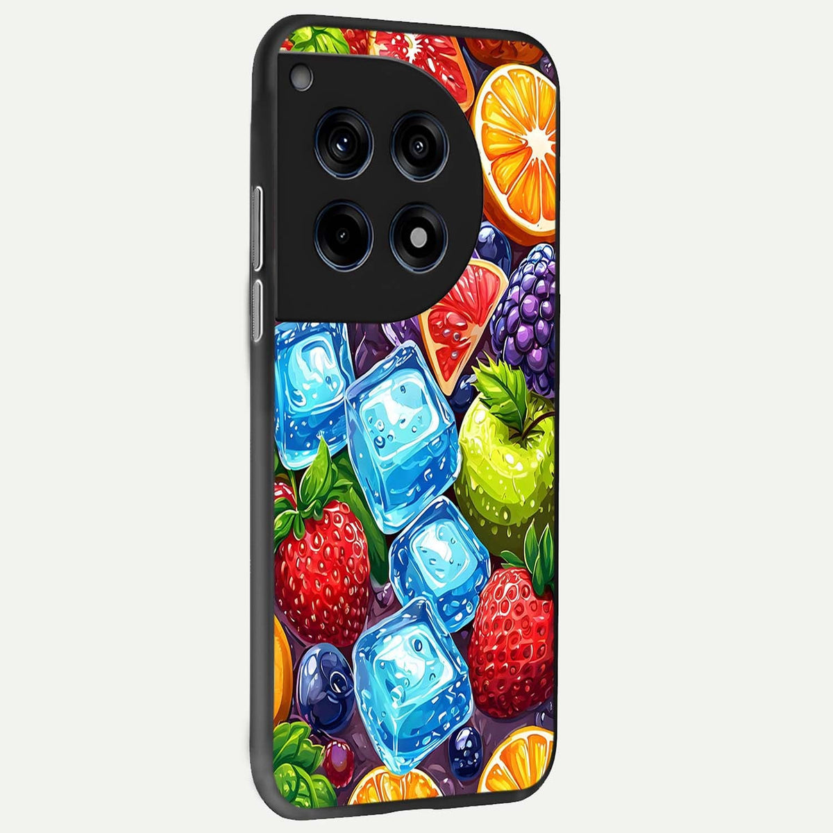 Colorful Fruits with Ice back cover For OnePlus 12R slim fit glass case with vibrant aesthetic design
