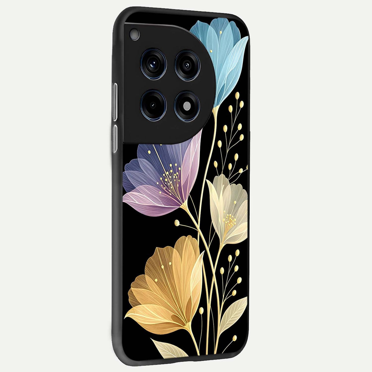 Flower Bloom Glow back cover For OnePlus 12R slim fit glass case with vibrant aesthetic design