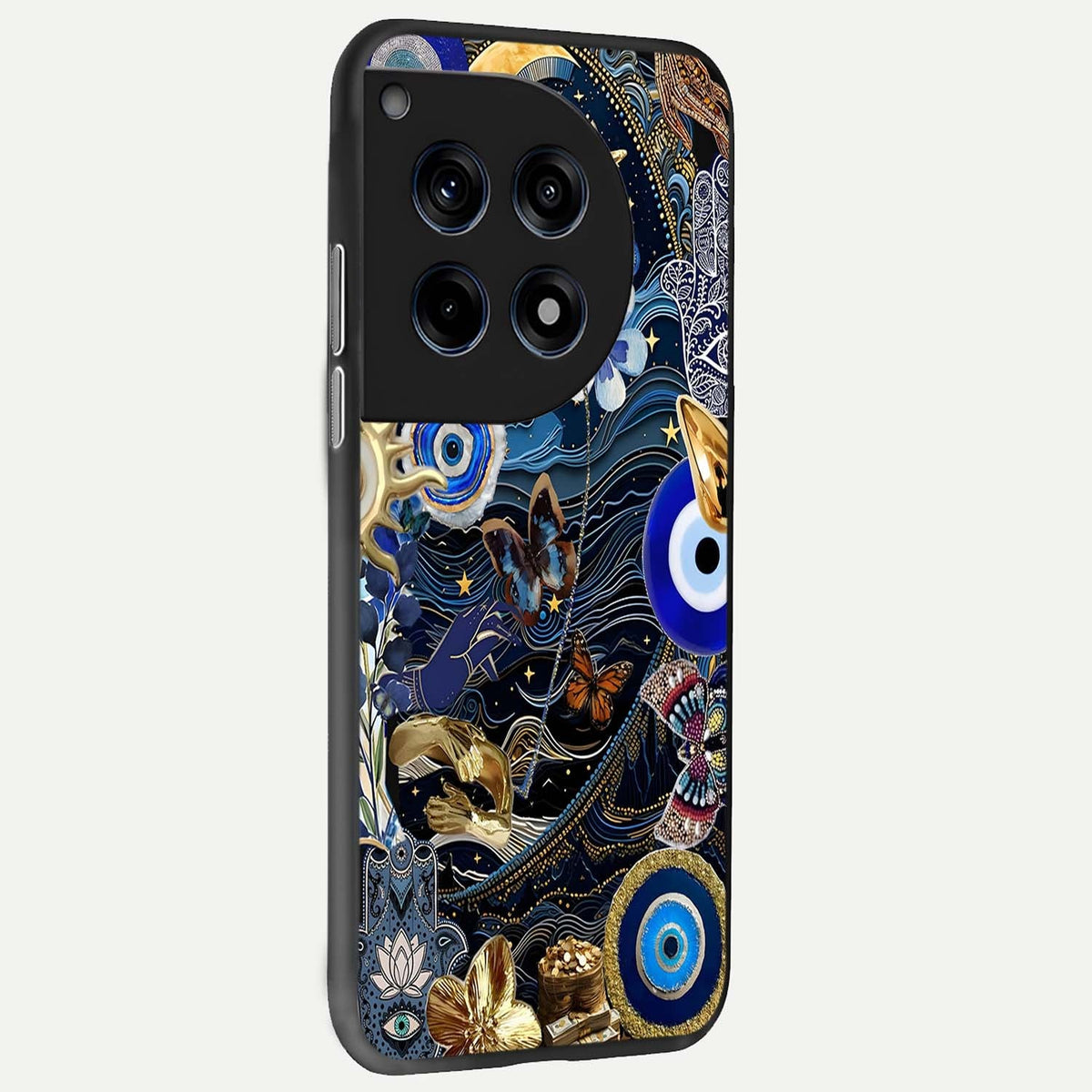 Golden Moon Magic back cover For OnePlus 12R slim fit glass case with vibrant aesthetic design