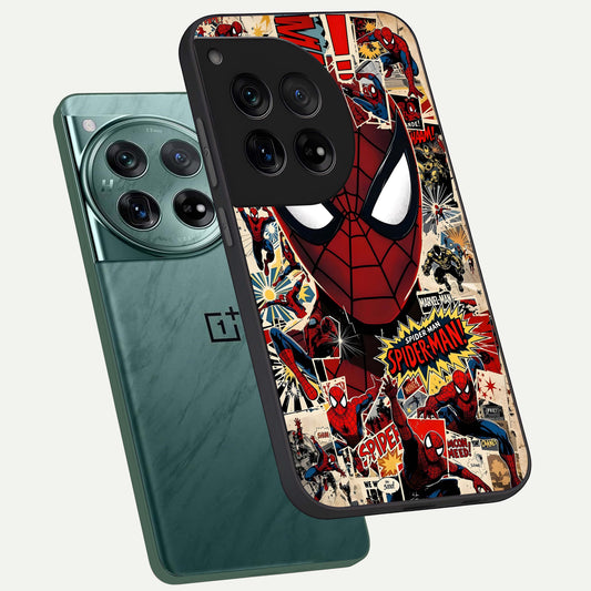 Aesthetic Wonder Spider phone case For OnePlus 12 showing premium glass back cover with detailed artwork