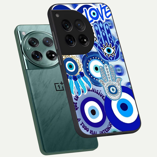 Evil Eyes Dream phone case For OnePlus 12 showing premium glass back cover with detailed artwork