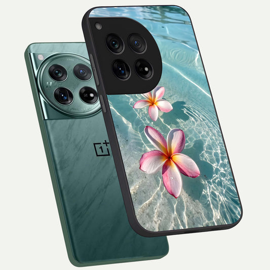 Floating Bloom Bliss phone case For OnePlus 12 showing premium glass back cover with detailed artwork