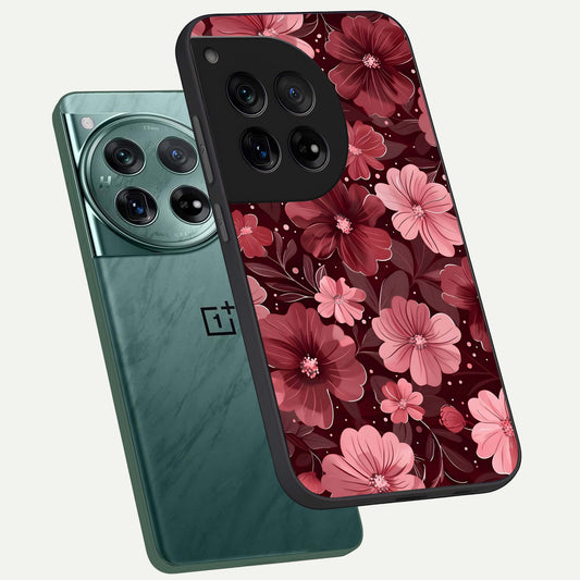 Flower Blush Bloom phone case For OnePlus 12 showing premium glass back cover with detailed artwork