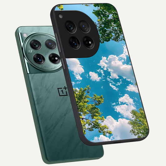 Green Moon Energy phone case For OnePlus 12 showing premium glass back cover with detailed artwork