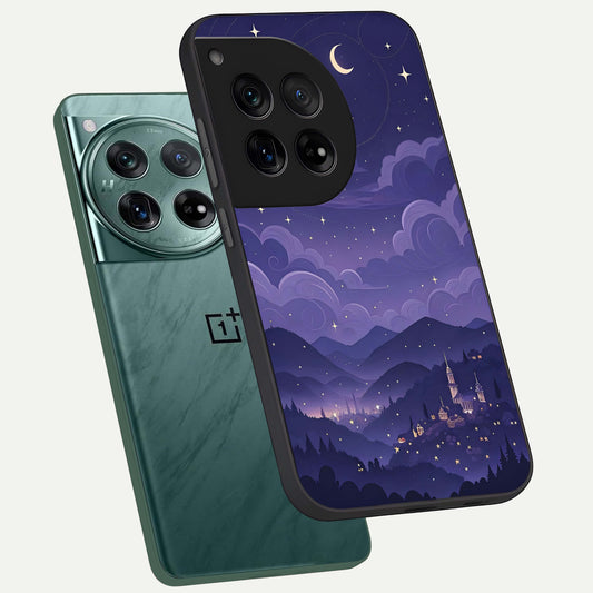 Minimal Night View phone case For OnePlus 12 showing premium glass back cover with detailed artwork