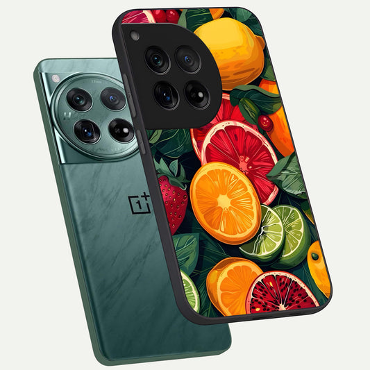 Multiple Fruits phone case For OnePlus 12 showing premium glass back cover with detailed artwork
