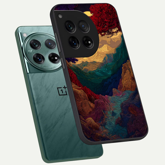 Mystic Valley Light phone case For OnePlus 12 showing premium glass back cover with detailed artwork