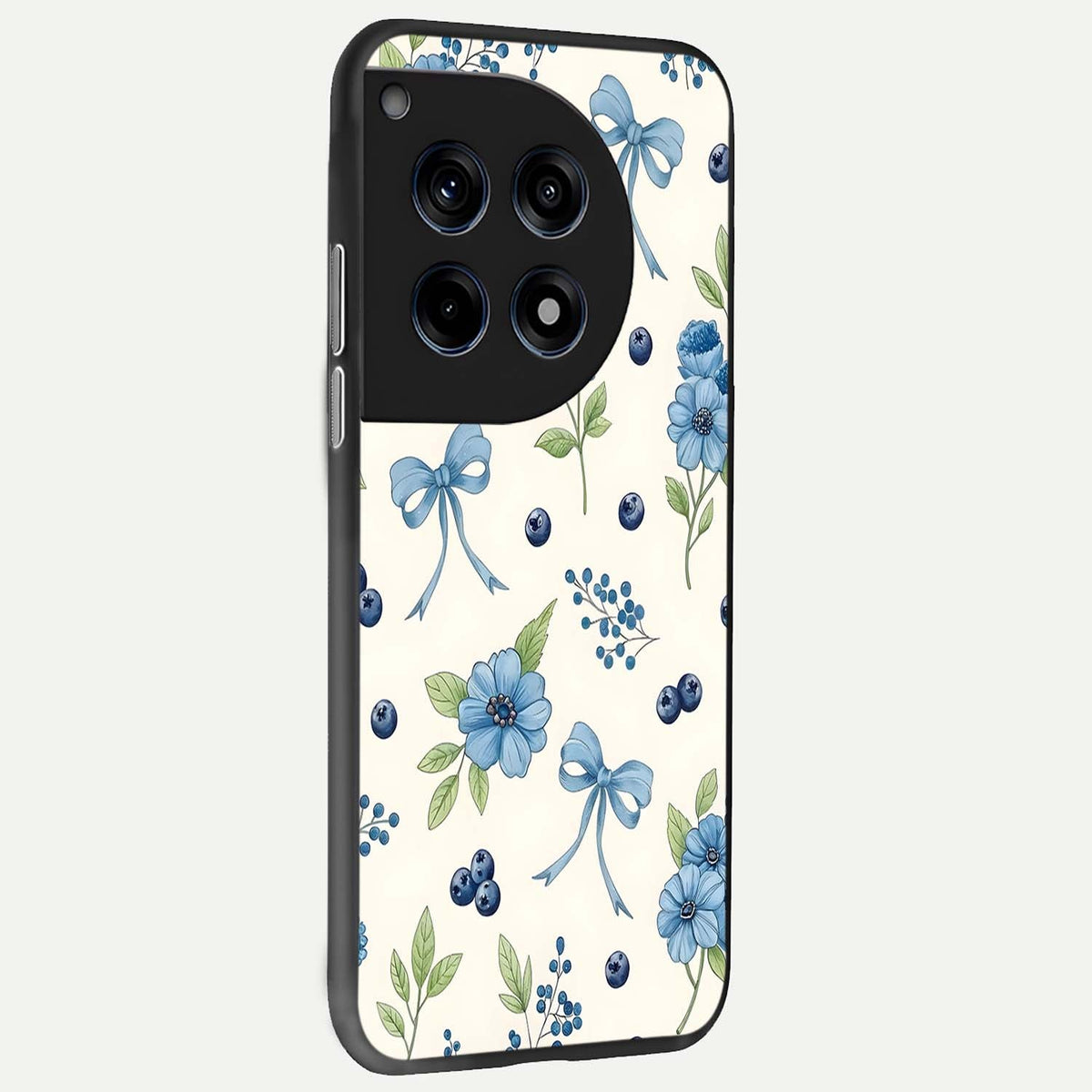Blue Flower And Bow back cover For OnePlus 12 slim fit glass case with vibrant aesthetic design