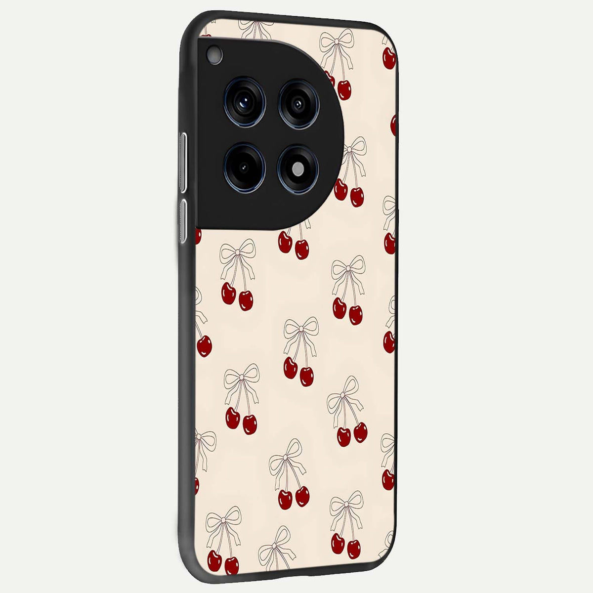 Cute Cherry Pattern back cover For OnePlus 12 slim fit glass case with vibrant aesthetic design
