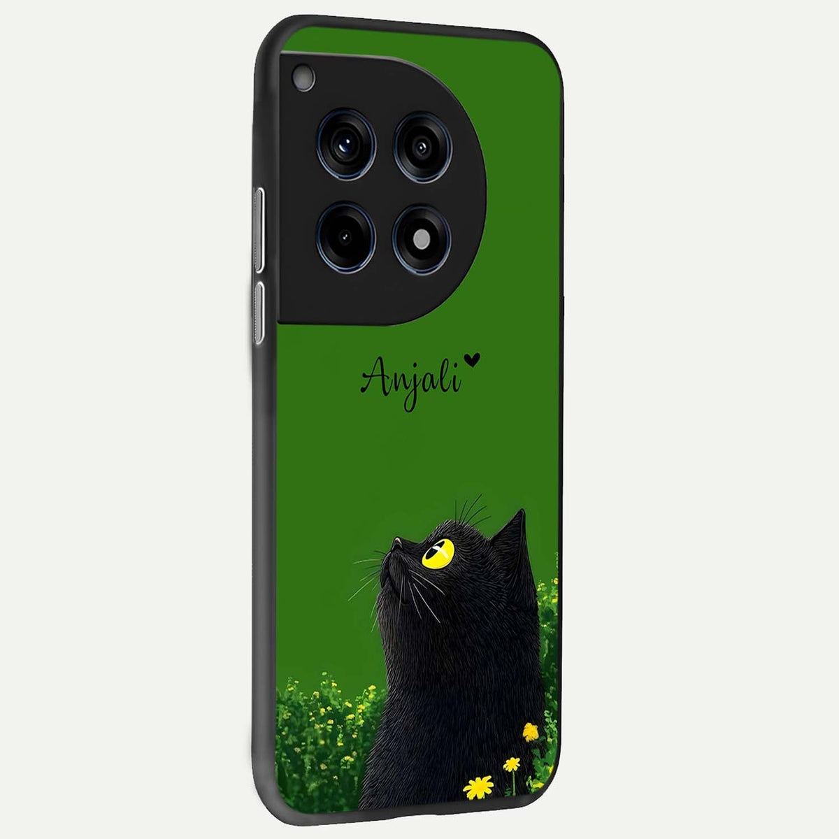 Emerald Cat Custom Name back cover For OnePlus 12 slim fit glass case with vibrant aesthetic design