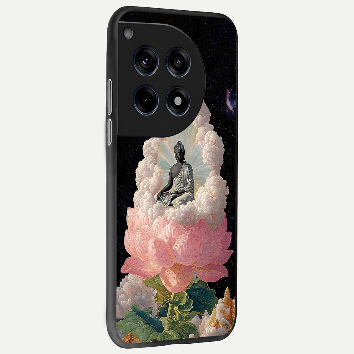 Lotus Divine Peace back cover For OnePlus 12 slim fit glass case with vibrant aesthetic design