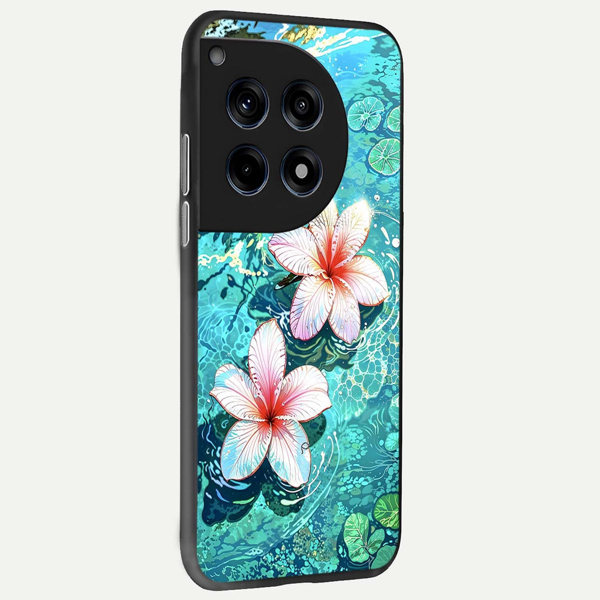 Pink Flowers in Water back cover For OnePlus 12 slim fit glass case with vibrant aesthetic design