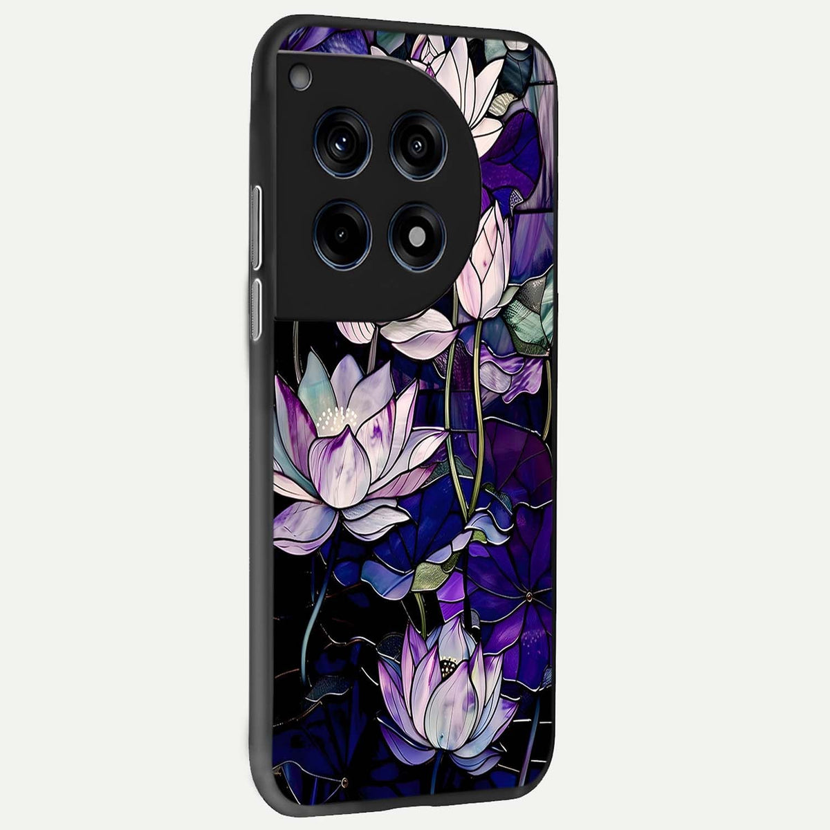 Purple Lotus Pattern back cover For OnePlus 12 slim fit glass case with vibrant aesthetic design