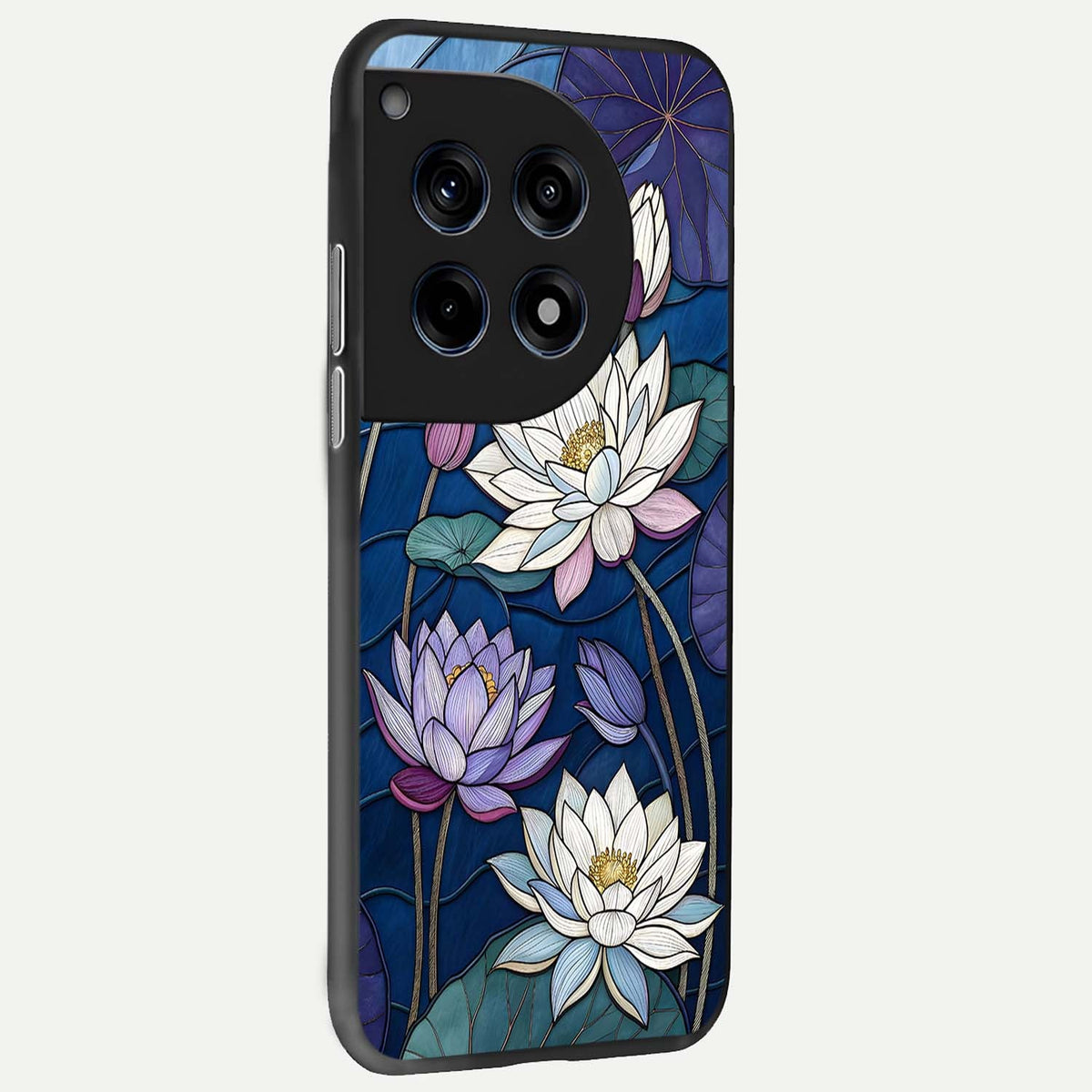 Purple Lotus Stained back cover For OnePlus 12 slim fit glass case with vibrant aesthetic design