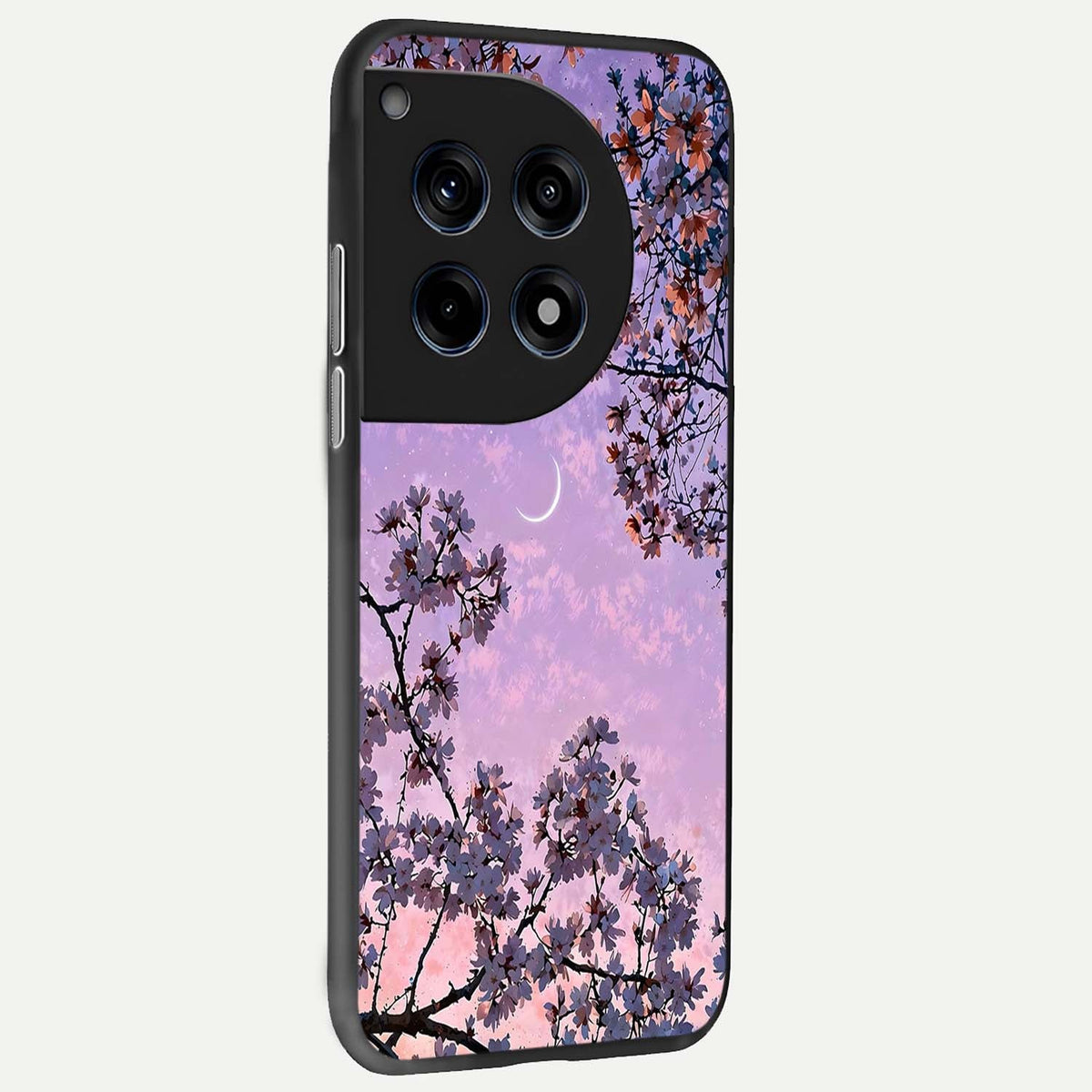 Purple Serenity Moon back cover For OnePlus 12 slim fit glass case with vibrant aesthetic design