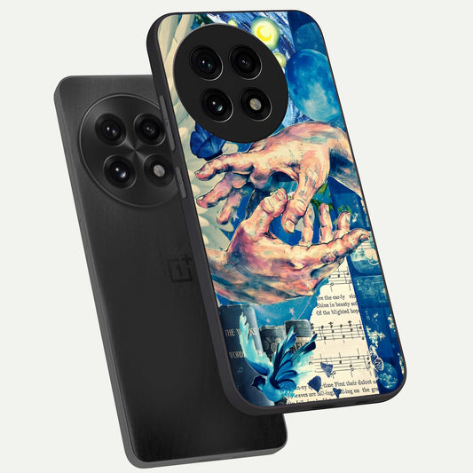 Aesthetic Divider phone case For OnePlus 13R showing premium glass back cover with detailed artwork