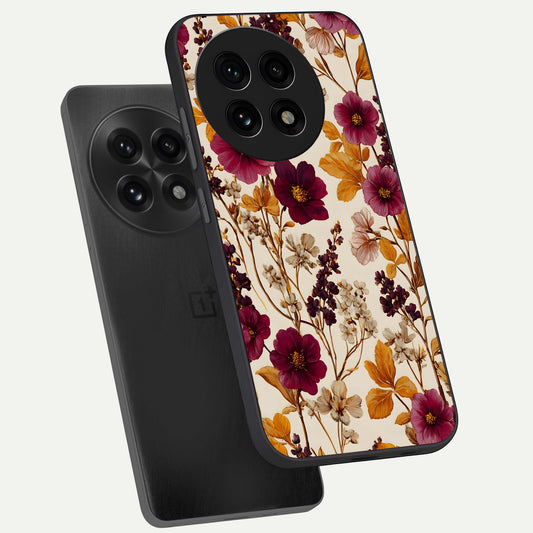 Autumn Wine Bloom phone case For OnePlus 13R showing premium glass back cover with detailed artwork