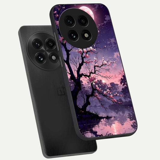 Blossom Pink Moon phone case For OnePlus 13R showing premium glass back cover with detailed artwork