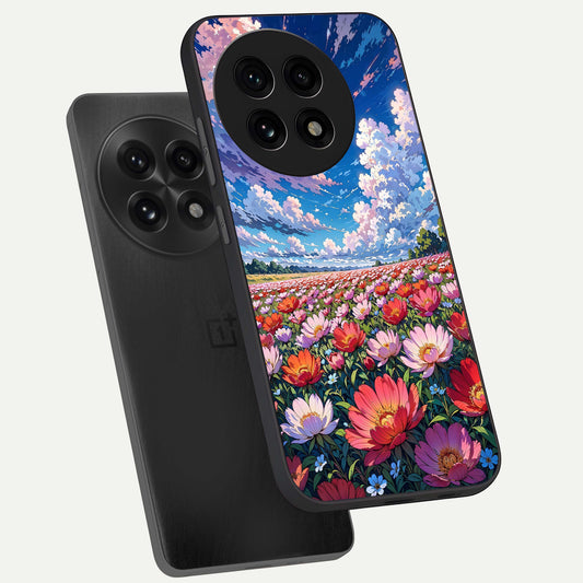 Blossom Sky Field phone case For OnePlus 13R showing premium glass back cover with detailed artwork