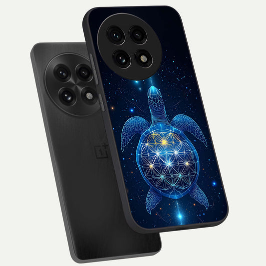 Crimson Blue Turtle phone case For OnePlus 13R showing premium glass back cover with detailed artwork