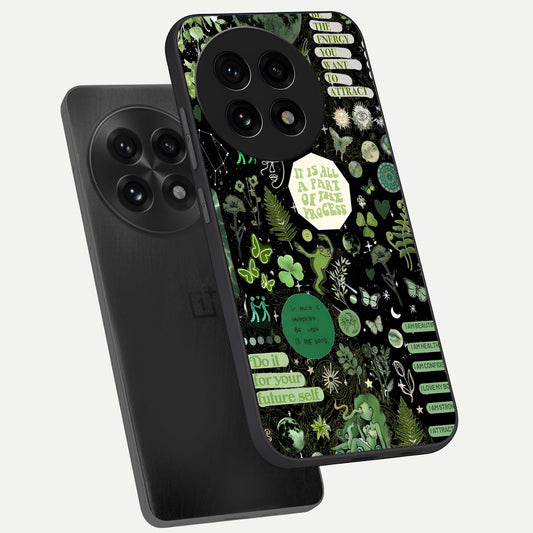 Green Mandala Pattern phone case For OnePlus 13R showing premium glass back cover with detailed artwork