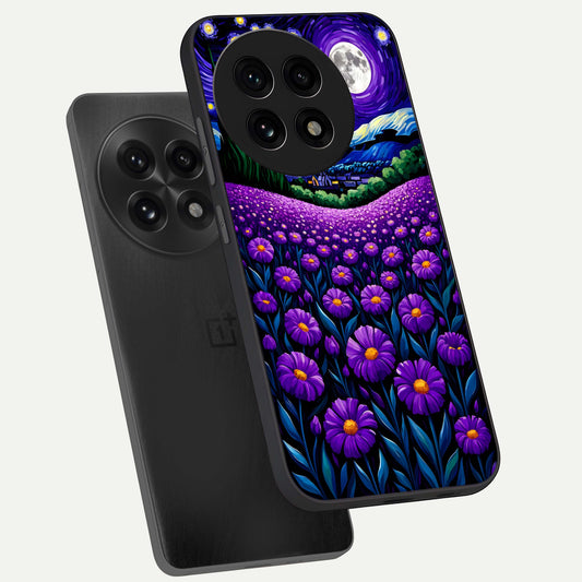Lavender Moon Field phone case For OnePlus 13R showing premium glass back cover with detailed artwork