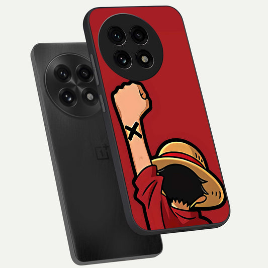 Luffy X Spirit phone case For OnePlus 13R showing premium glass back cover with detailed artwork