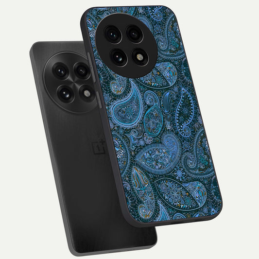 Midnight Paisley Glow phone case For OnePlus 13R showing premium glass back cover with detailed artwork
