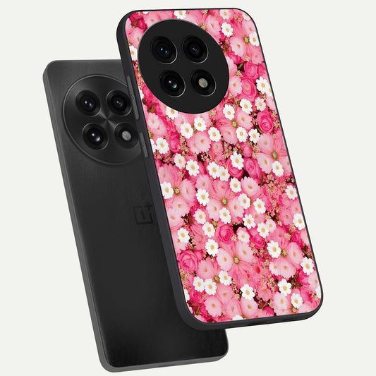 Pink Daisy Bliss phone case For OnePlus 13R showing premium glass back cover with detailed artwork