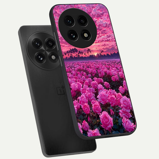 Rose Sunset Valley phone case For OnePlus 13R showing premium glass back cover with detailed artwork