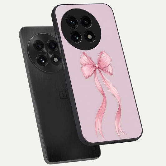 Soft Blush Bow phone case For OnePlus 13R showing premium glass back cover with detailed artwork