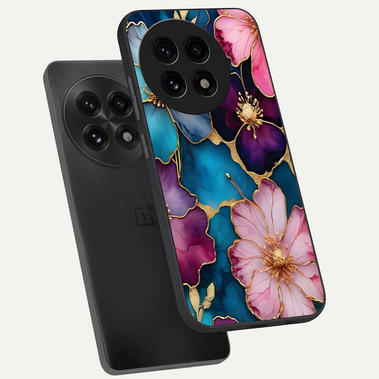 Sparkle Floral phone case For OnePlus 13R showing premium glass back cover with detailed artwork
