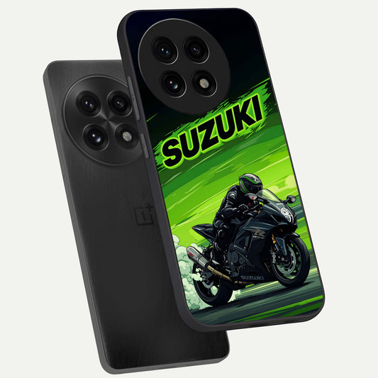 Suzuki Speed Beast phone case For OnePlus 13R showing premium glass back cover with detailed artwork