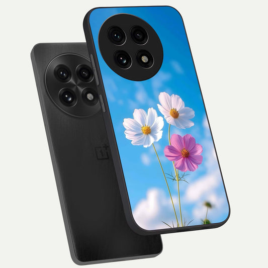 Tripple Flowers With Sky phone case For OnePlus 13R showing premium glass back cover with detailed artwork